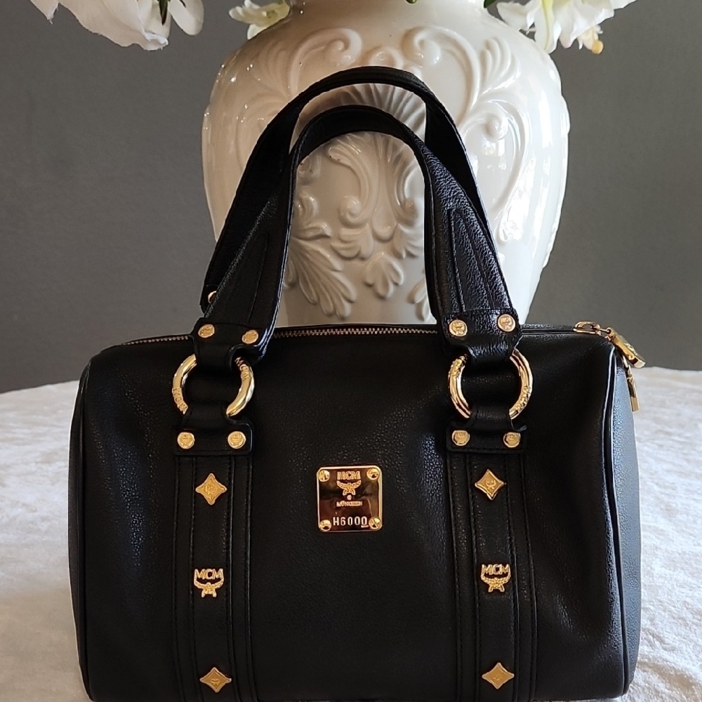 MCM Black and Gold Vintage Boston Bag